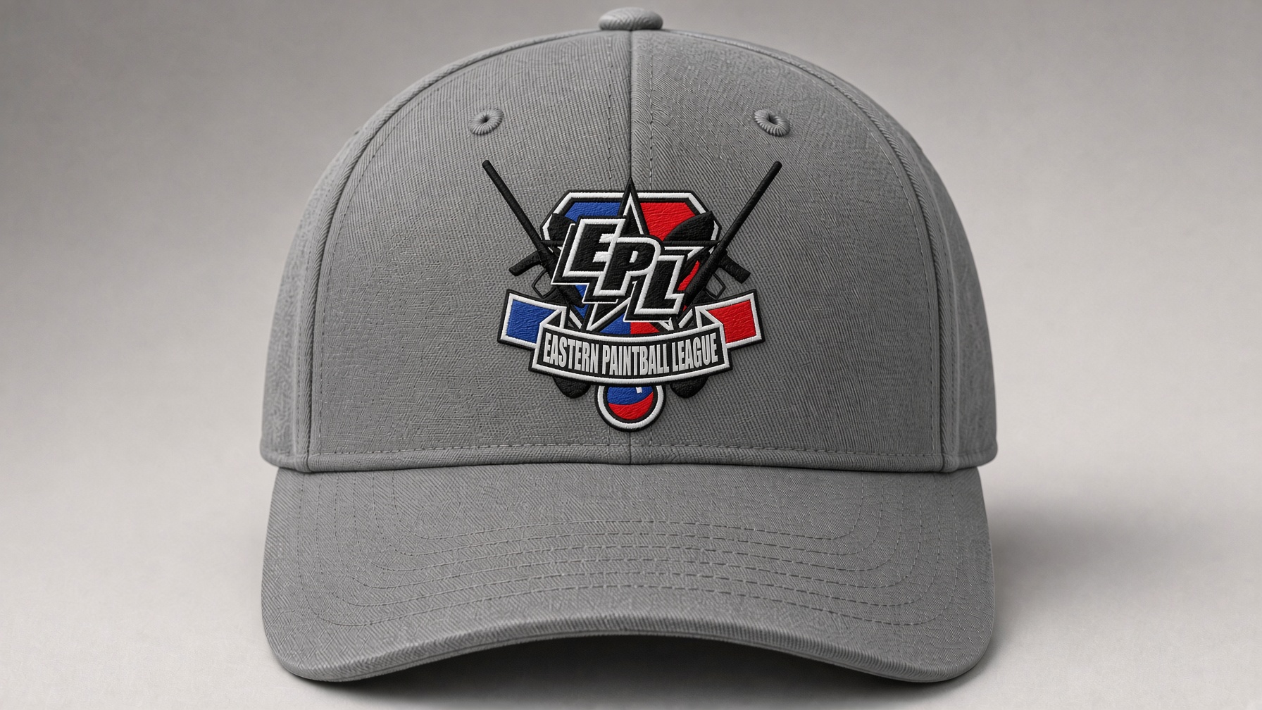 Gray baseball cap with the Eastern Paintball League EPL embroidered logo