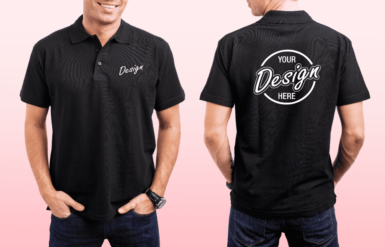 Men's Black Polo Shirt Template Front and Back
